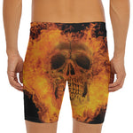 Fire Skull Print Men's Long Boxer Briefs