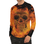 Fire Skull Print Men's Long Sleeve Rash Guard