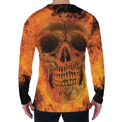 Fire Skull Print Men's Long Sleeve T-Shirt