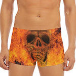 Fire Skull Print Men's Short Boxer Briefs