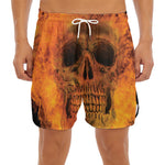 Fire Skull Print Men's Split Running Shorts