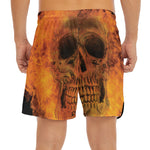 Fire Skull Print Men's Split Running Shorts