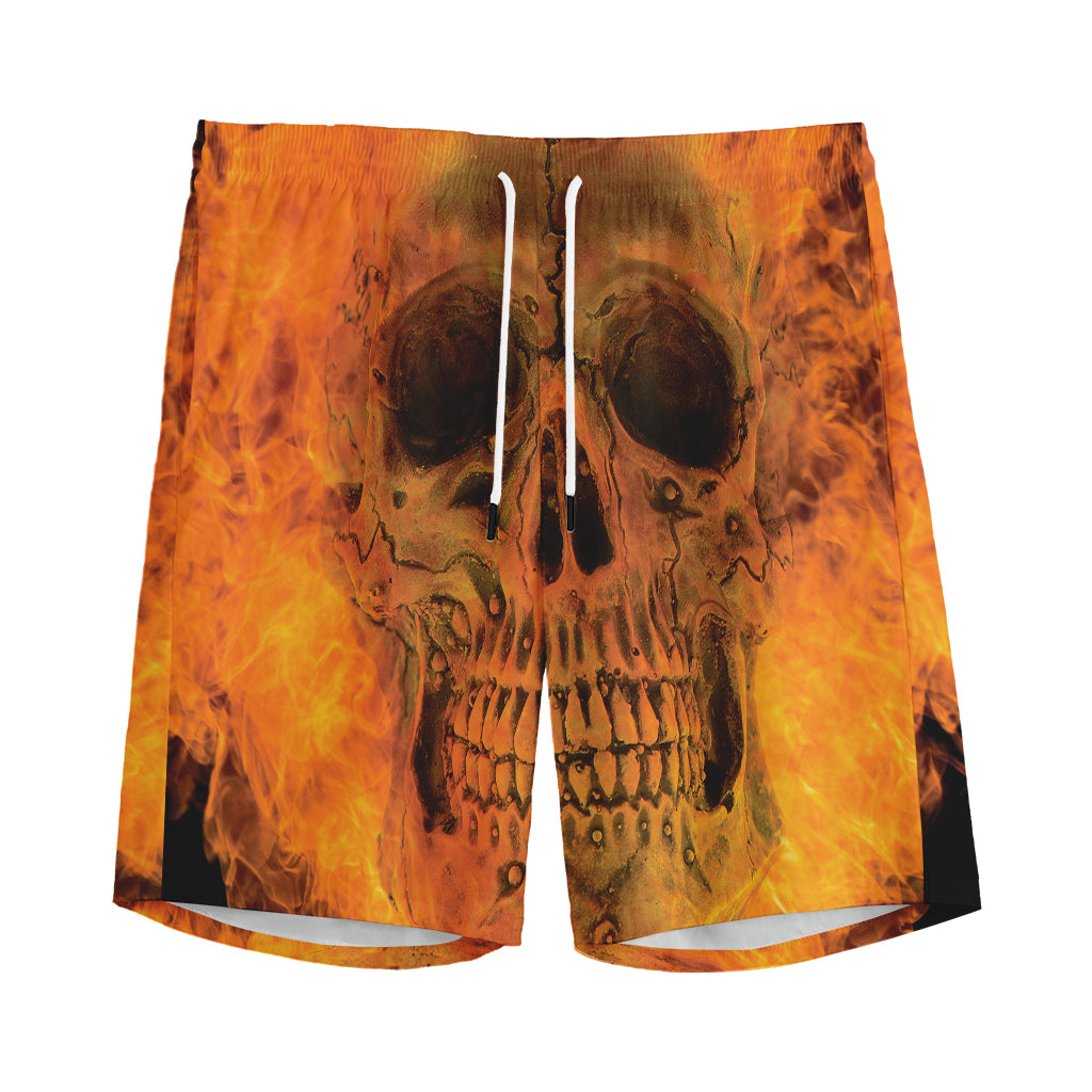 Fire Skull Print Men's Sports Shorts