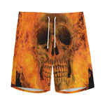 Fire Skull Print Men's Sports Shorts