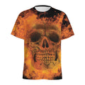 Fire Skull Print Men's Athletic T-Shirt