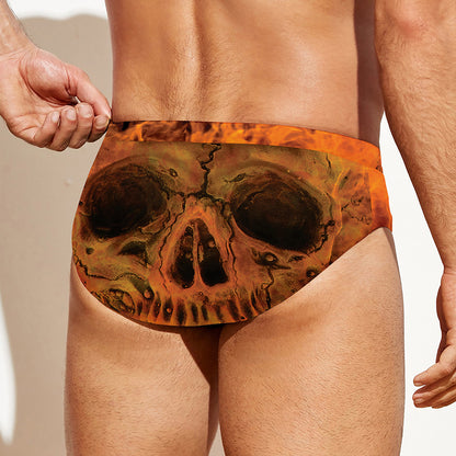 Fire Skull Print Men's Swim Briefs