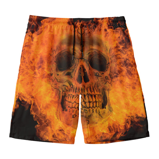 Fire Skull Print Men's Swim Trunks