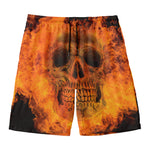 Fire Skull Print Men's Swim Trunks
