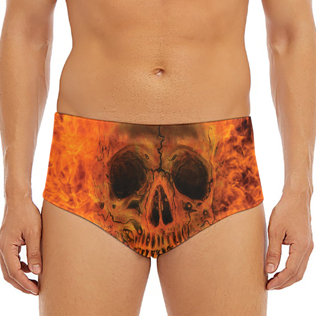 Fire Skull Print Men's Triangle Swim Briefs