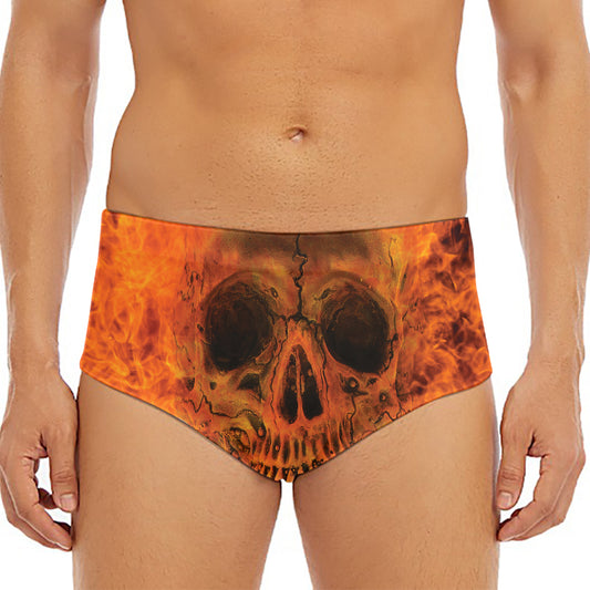 Fire Skull Print Men's Triangle Swim Briefs