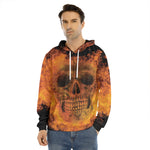 Fire Skull Print Men's Velvet Pullover Hoodie