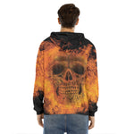 Fire Skull Print Men's Velvet Pullover Hoodie