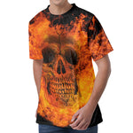 Fire Skull Print Men's Velvet T-Shirt