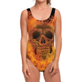 Fire Skull Print One Piece Swimsuit