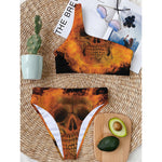 Fire Skull Print One Shoulder Bikini Top
