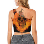 Fire Skull Print One Shoulder Crop Top