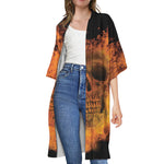 Fire Skull Print Open Front Beach Cover Up