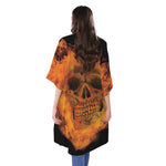 Fire Skull Print Open Front Beach Cover Up