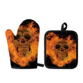 Fire Skull Print Oven Mitt And Pot Holder Set