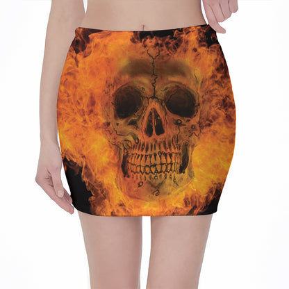 Fire Skull Print Pencil Mini Skirt