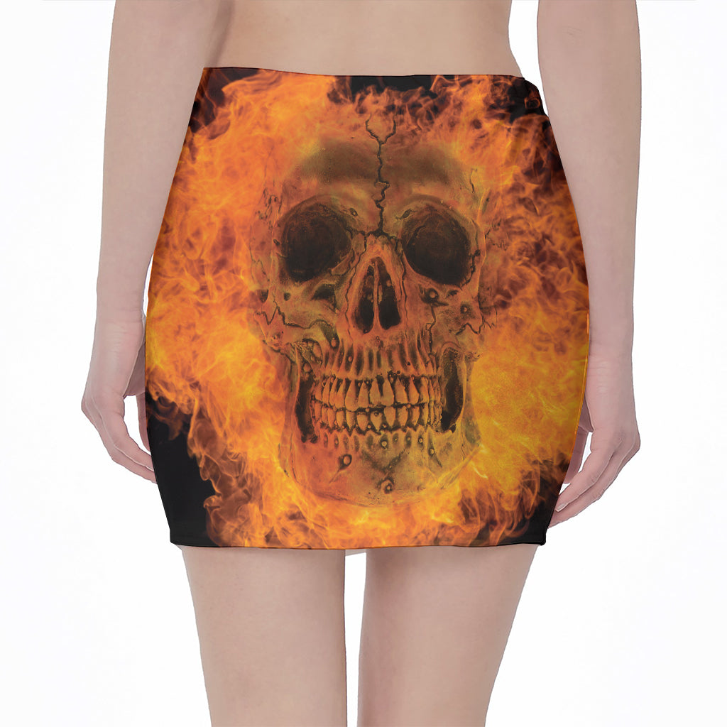 Fire Skull Print Pencil Mini Skirt