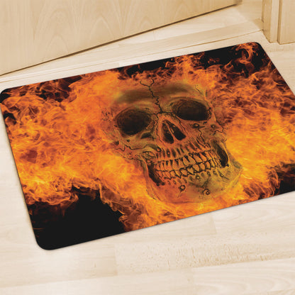 Fire Skull Print Polyester Doormat