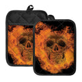 Fire Skull Print Pot Holders With Pocket