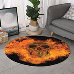 Fire Skull Print Round Rug