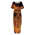 Fire Skull Print Short Sleeve Long Nightdress