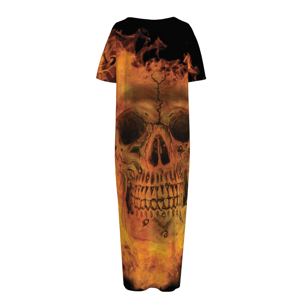 Fire Skull Print Short Sleeve Long Nightdress