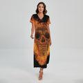 Fire Skull Print Short Sleeve Maxi Dress