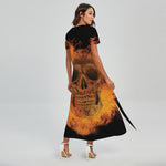 Fire Skull Print Short Sleeve Maxi Dress