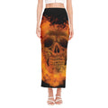 Fire Skull Print Side Slit Maxi Skirt