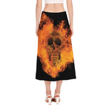 Fire Skull Print Side Slit Midi Skirt