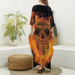 Fire Skull Print Silk V-Neck Kaftan Dress