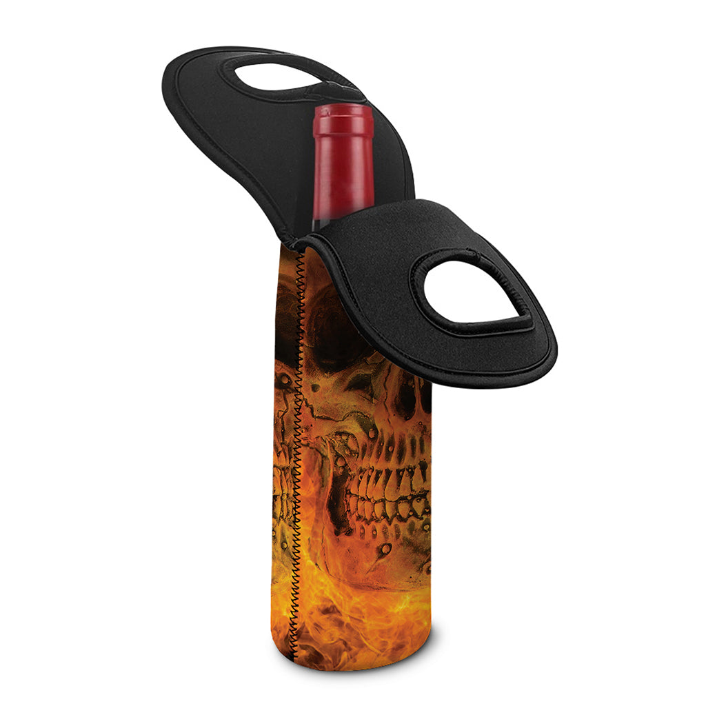 Fire Skull Print Single Neoprene Wine Tote