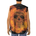 Fire Skull Print Sleeveless Baseball Jersey