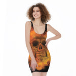 Fire Skull Print Sleeveless Bodycon Dress
