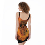 Fire Skull Print Sleeveless Bodycon Dress