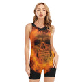 Fire Skull Print Sleeveless One Piece Swimsuit