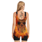 Fire Skull Print Sleeveless One Piece Swimsuit