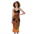 Fire Skull Print Slim Fit Midi Cami Dress