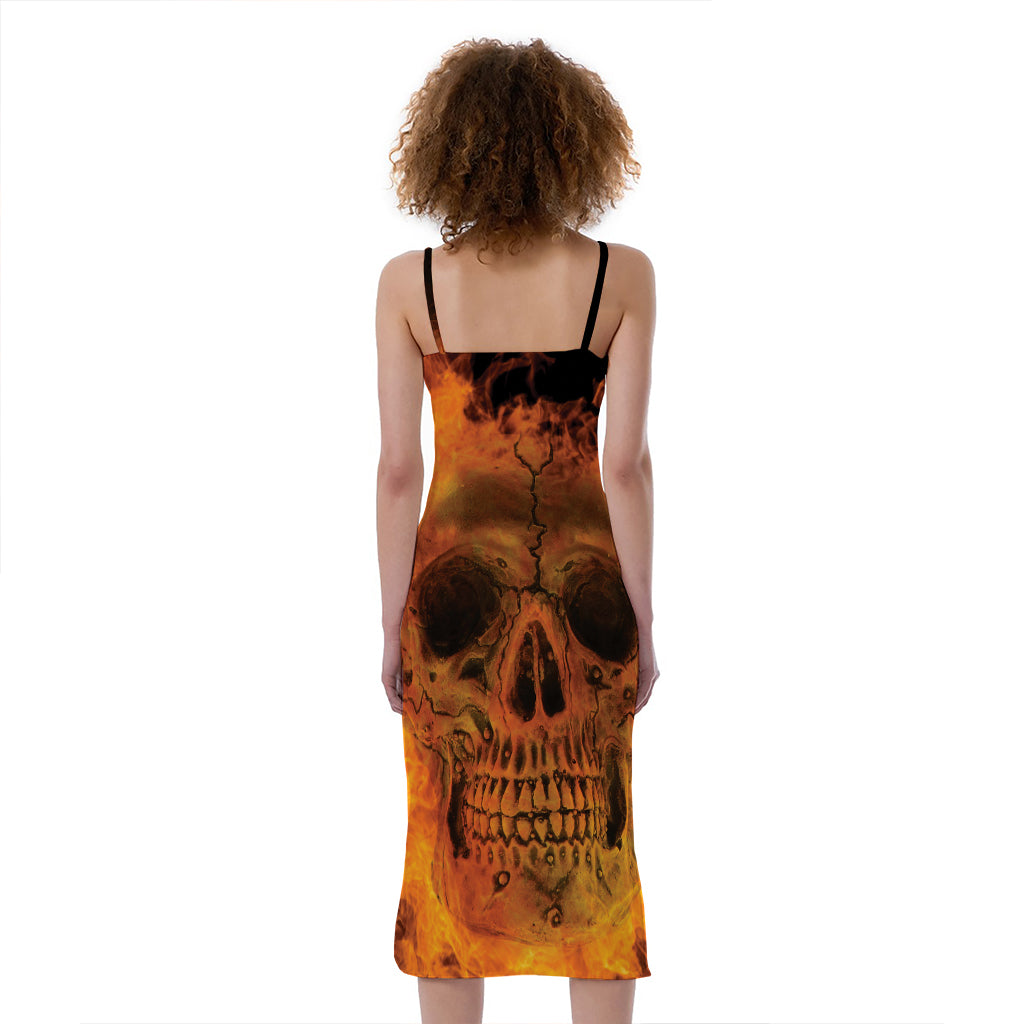 Fire Skull Print Slim Fit Midi Cami Dress