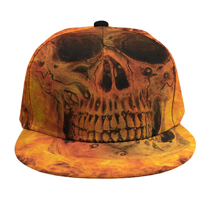 Fire Skull Print Snapback Cap