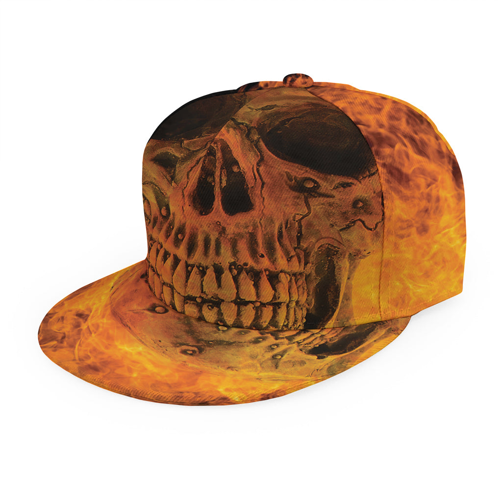 Fire Skull Print Snapback Cap