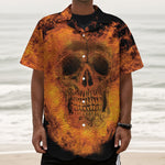 Fire Skull Print Textured Short Sleeve Shirt