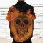 Fire Skull Print Textured Short Sleeve Shirt