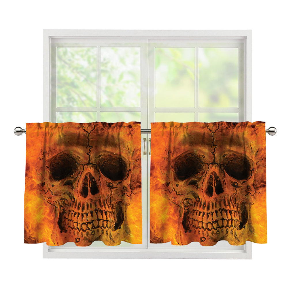 Fire Skull Print Tier Curtains