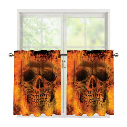 Fire Skull Print Tier Curtains