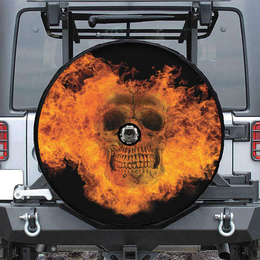 Fire Skull Print Tire Cover With Camera Hole
